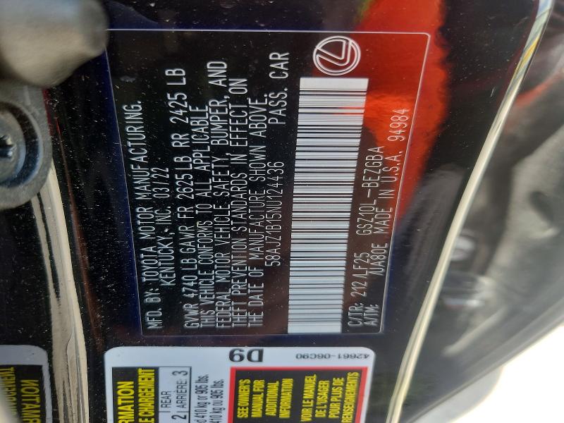 67863956 :رقم المزاد ، 58AJZ1B15NU124436 vin ، 2022 Lexus Es مزاد بيع