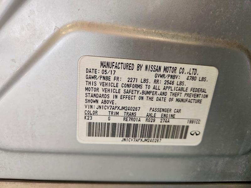 69333876 :رقم المزاد ، JN1CV7APXJM240267 vin ، 2018 Infiniti Q50 مزاد بيع