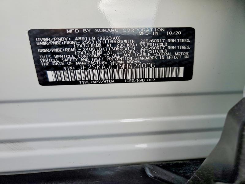 Aukcja sprzedaży 2021 Subaru Forester, vin: JF2SKAJC1MH424006, numer aukcji: 68366976