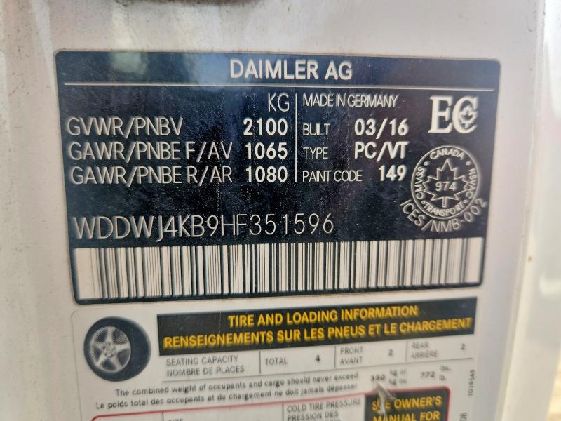 Aukcja sprzedaży 2017 Mercedes-benz C, vin: WDDWJ4KB9HF351596, numer aukcji: 69806336