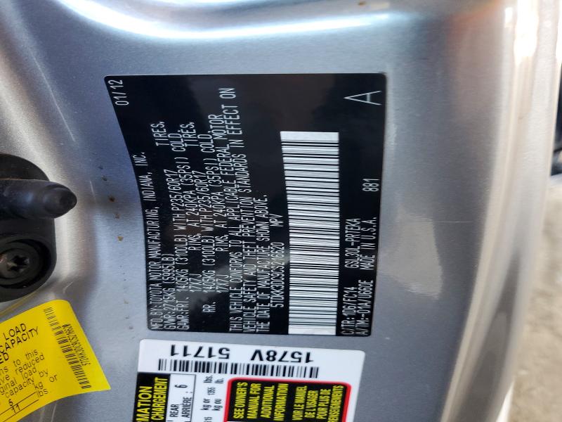 70024556 :رقم المزاد ، 5TDKK3DC9CS216620 vin ، 2012 Toyota Sienna مزاد بيع