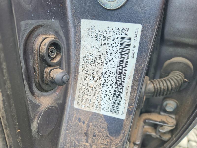 67363576 :رقم المزاد ، 2HGFC2F89MH531663 vin ، 2021 Honda Civic مزاد بيع
