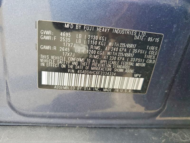68611026 :رقم المزاد ، 4S4BSAHC6F3334334 vin ، 2015 Subaru Outback مزاد بيع