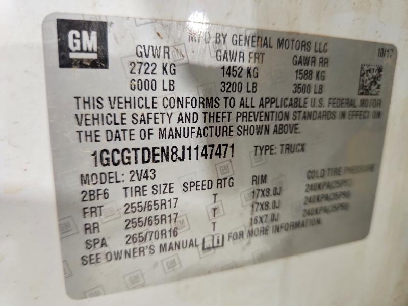2018 Chevrolet Colorado მანქანა იყიდება აუქციონზე, vin: 1GCGTDEN8J1147471, აუქციონის ნომერი: 70292226