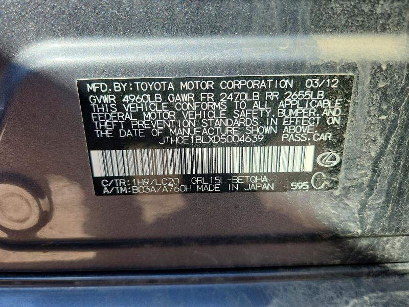 Aukcja sprzedaży 2013 Lexus Gs, vin: JTHCE1BLXD5004639, numer aukcji: 67845376