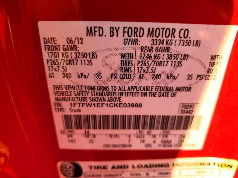 Aukcja sprzedaży 2012 Ford F150, vin: 1FTFW1EF1CKE03988, numer aukcji: 67114806