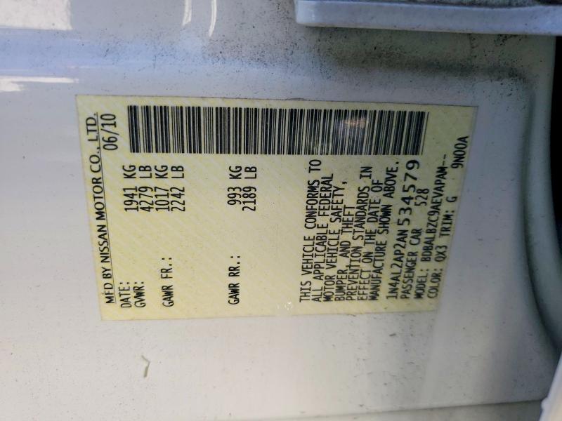 2010 Nissan Altima მანქანა იყიდება აუქციონზე, vin: 1N4AL2AP2AN534579, აუქციონის ნომერი: 68595466