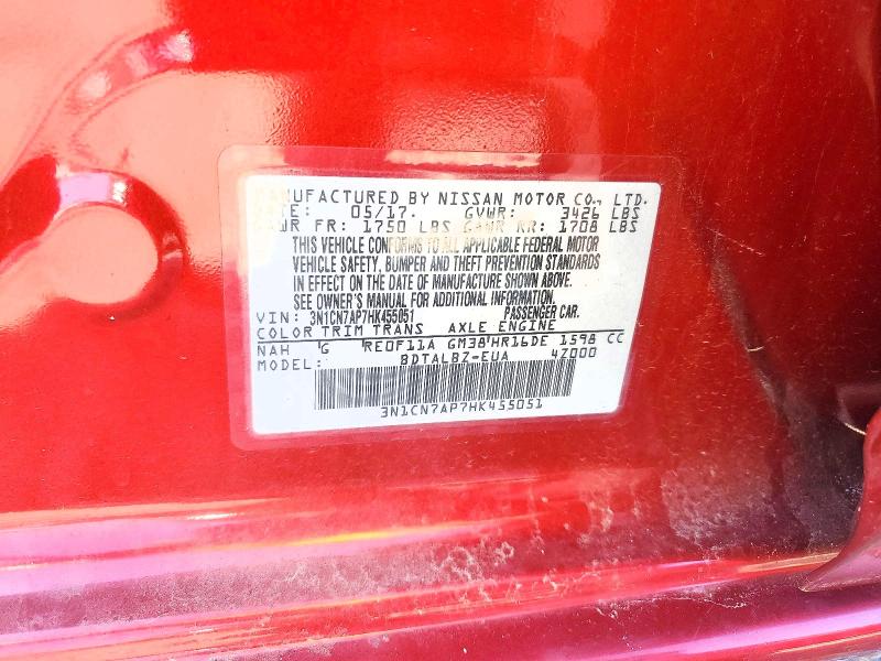 68224026 :رقم المزاد ، 3N1CN7AP7HK455051 vin ، 2017 Nissan Versa مزاد بيع