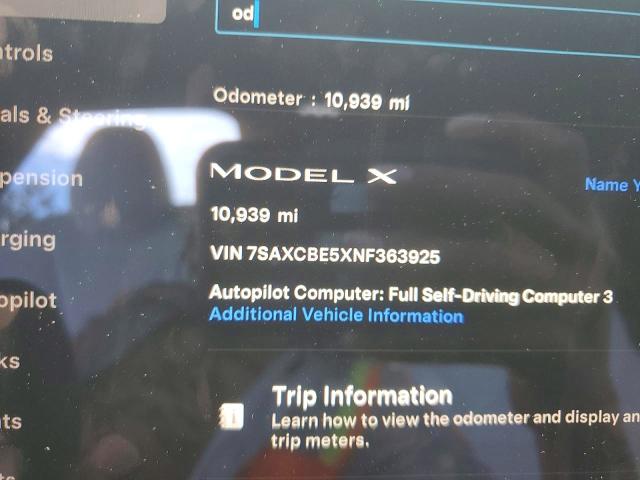 69857386 :رقم المزاد ، 7SAXCBE5XNF363925 vin ، 2022 Tesla Model X مزاد بيع