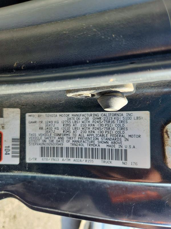 Aukcja sprzedaży 2009 Toyota Tacoma, vin: 5TEPX42N19Z603949, numer aukcji: 67704786