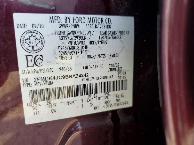 Продаж на аукціоні авто 2011 Ford Edge, vin: 2FMDK4JC9BBA24242, номер лоту: 68838466