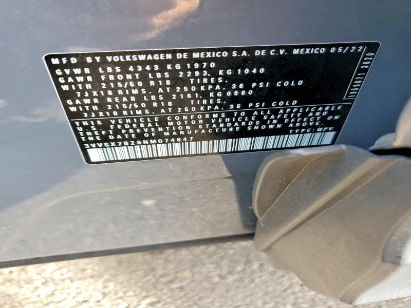 Aukcja sprzedaży 2022 Volkswagen Taos, vin: 3VVSX7B29NM074647, numer aukcji: 68152166