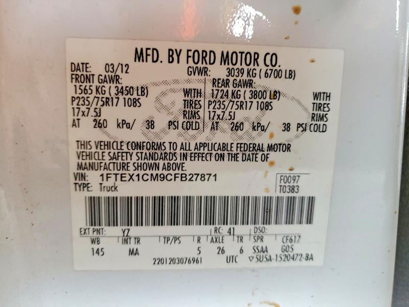 69958346 :رقم المزاد ، 1FTEX1CM9CFB27871 vin ، 2012 Ford F150 مزاد بيع