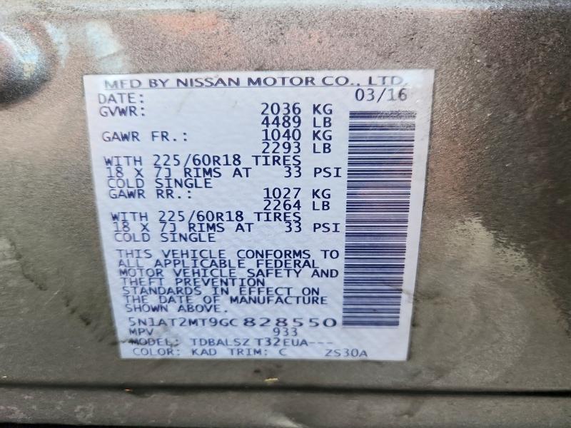 2016 Nissan Rogue მანქანა იყიდება აუქციონზე, vin: 5N1AT2MT9GC828550, აუქციონის ნომერი: 70532296