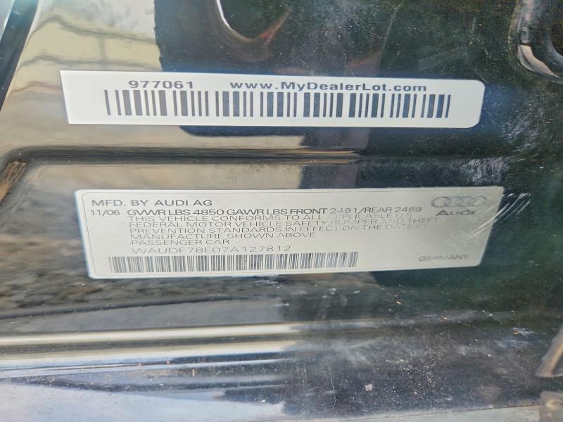 Aukcja sprzedaży 2007 Audi A4, vin: WAUDF78E07A127812, numer aukcji: 67252206