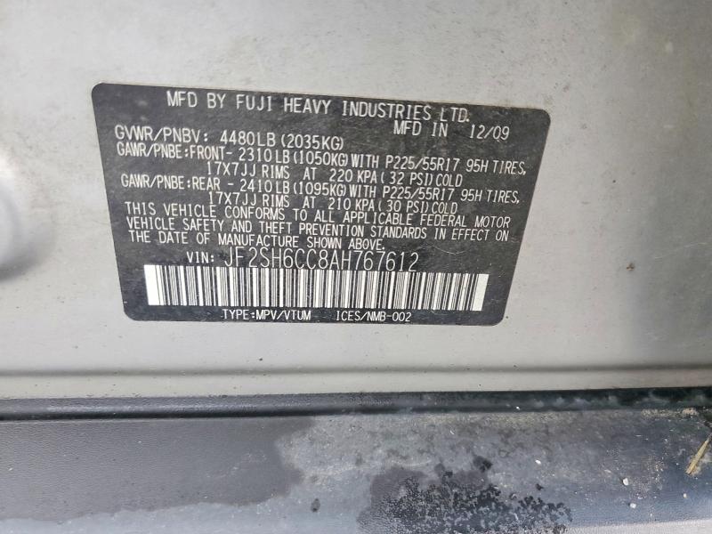 Aukcja sprzedaży 2010 Subaru Forester, vin: JF2SH6CC8AH767612, numer aukcji: 70497076