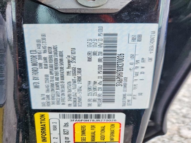 Продаж на аукціоні авто 2018 Ford Fusion, vin: 3FA6P0H78JR270026, номер лоту: 67461356