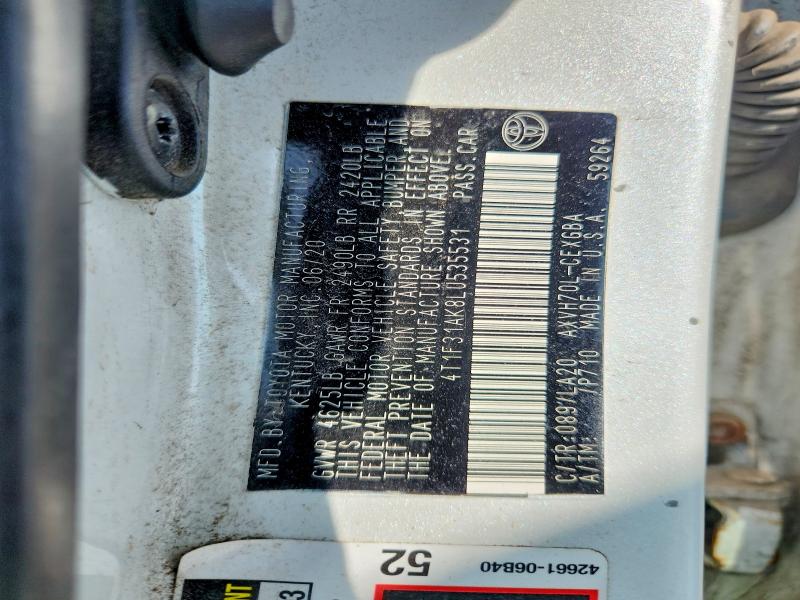 2020 Toyota Camry მანქანა იყიდება აუქციონზე, vin: 4T1F31AK8LU535531, აუქციონის ნომერი: 68947156
