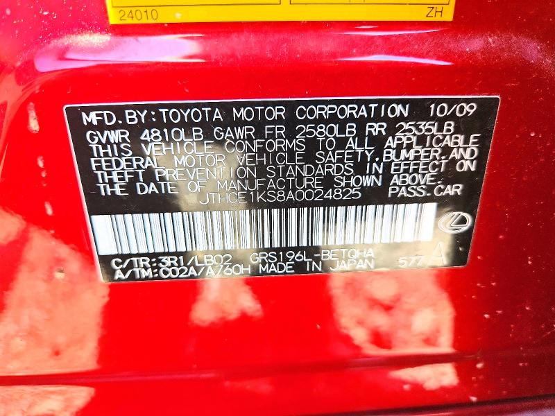 Aukcja sprzedaży 2010 Lexus Gs, vin: JTHCE1KS8A0024825, numer aukcji: 68063596
