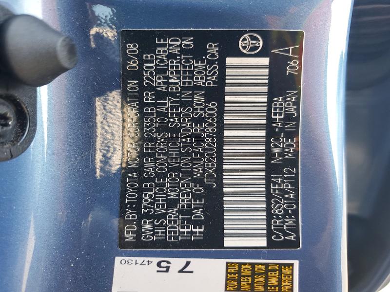 Aukcja sprzedaży 2008 Toyota Prius, vin: JTDKB20U287806006, numer aukcji: 69738796