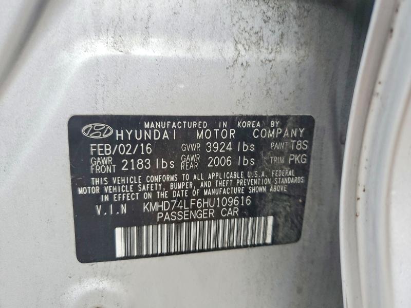 2017 Hyundai Elantra მანქანა იყიდება აუქციონზე, vin: KMHD74LF6HU109616, აუქციონის ნომერი: 69540096