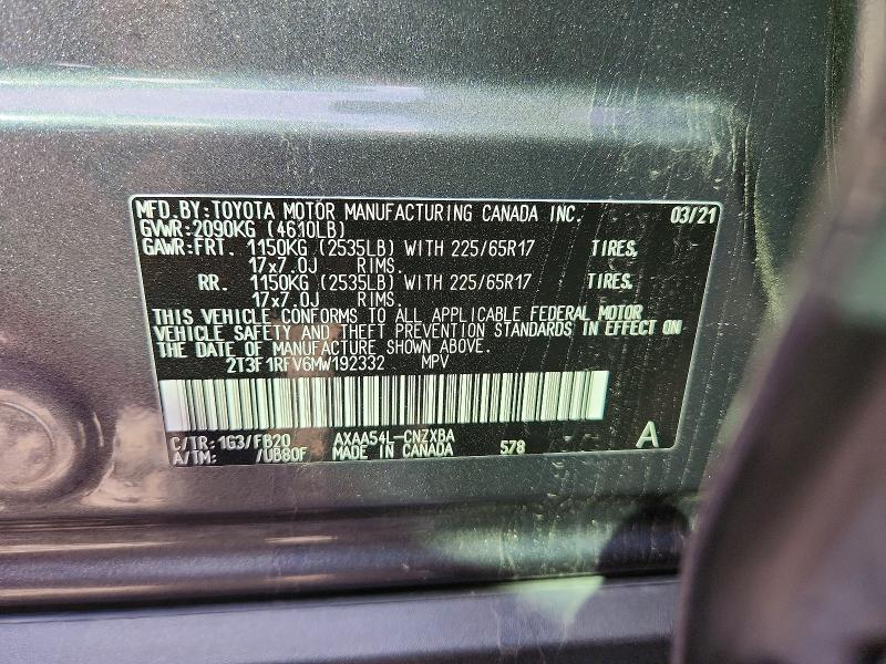 Продажа на аукционе авто 2021 Toyota Rav4, vin: 2T3F1RFV6MW192332, номер лота: 68420266