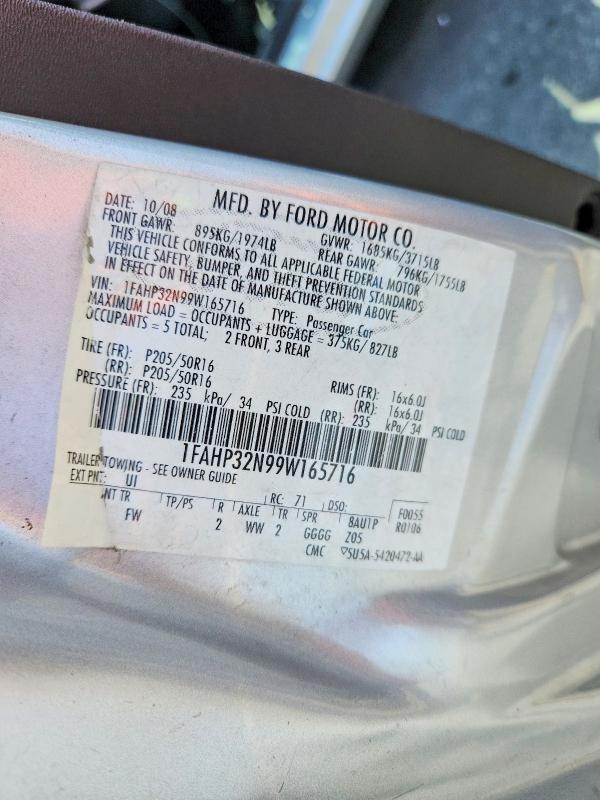 2009 Ford Focus მანქანა იყიდება აუქციონზე, vin: 1FAHP32N99W165716, აუქციონის ნომერი: 67755596