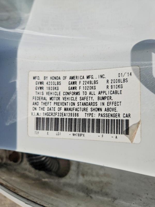 Продажа на аукционе авто 2014 Honda Accord, vin: 1HGCR2F32EA139596, номер лота: 69338366