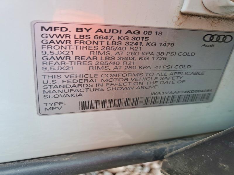 66990776 :رقم المزاد ، WA1VAAF74KD004264 vin ، 2019 Audi Q7 مزاد بيع