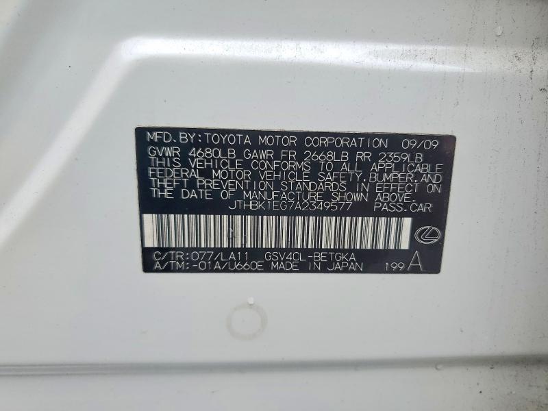 Продажа на аукционе авто 2010 Lexus Es, vin: JTHBK1EG7A2349577, номер лота: 67005476