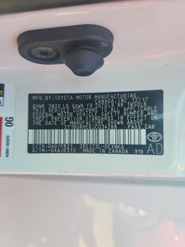 2018 Toyota Corolla მანქანა იყიდება აუქციონზე, vin: 2T1BURHE6JC034288, აუქციონის ნომერი: 68071786