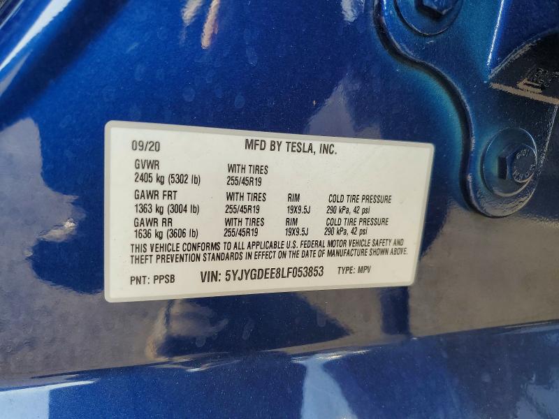 2020 Tesla Model Y მანქანა იყიდება აუქციონზე, vin: 5YJYGDEE8LF053853, აუქციონის ნომერი: 69028826
