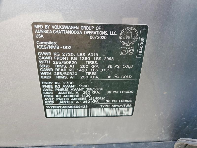 Продажа на аукционе авто 2021 Volkswagen Atlas, vin: 1V2BR2CA5MC509423, номер лота: 67989486