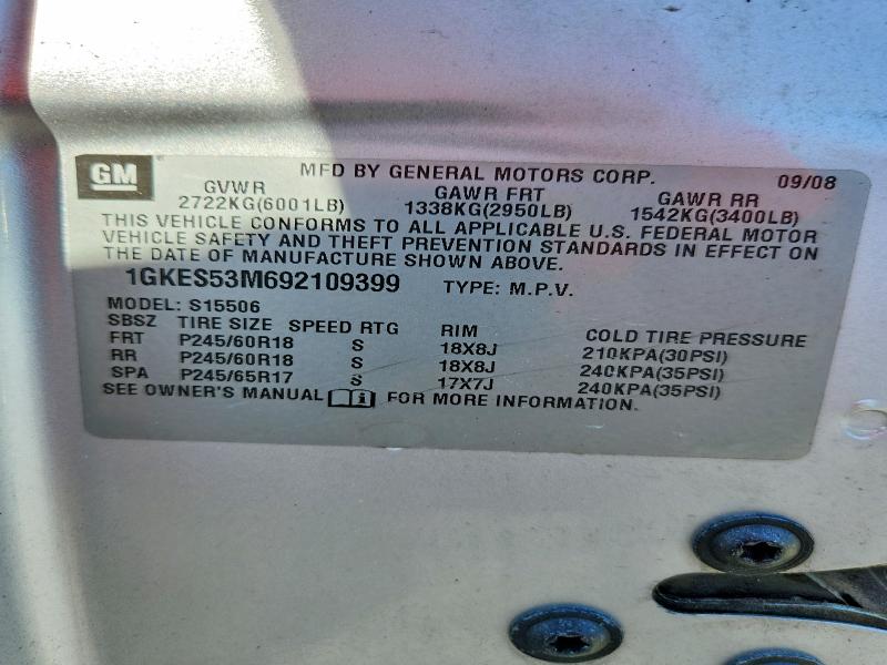 66070576 :رقم المزاد ، 1GKES53M692109399 vin ، 2009 Gmc Envoy مزاد بيع