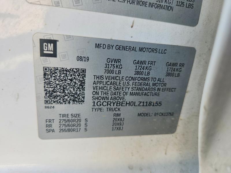 67448126 :رقم المزاد ، 1GCRYBEH0LZ118155 vin ، 2020 Chevrolet Silverado مزاد بيع