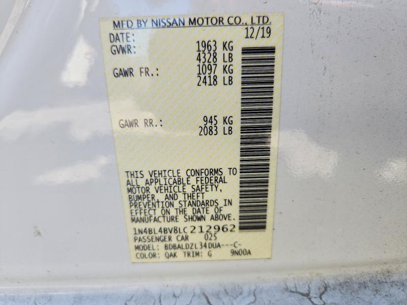 62005326 :رقم المزاد ، 1N4BL4BV8LC212962 vin ، 2020 Nissan Altima مزاد بيع