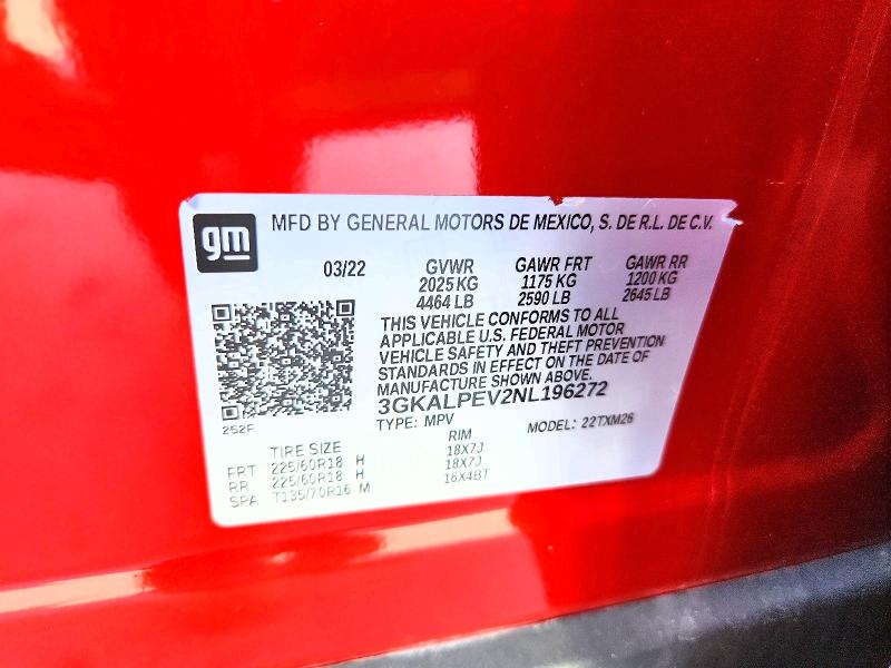 67296836 :رقم المزاد ، 3GKALPEV2NL196272 vin ، 2022 Gmc Terrain مزاد بيع