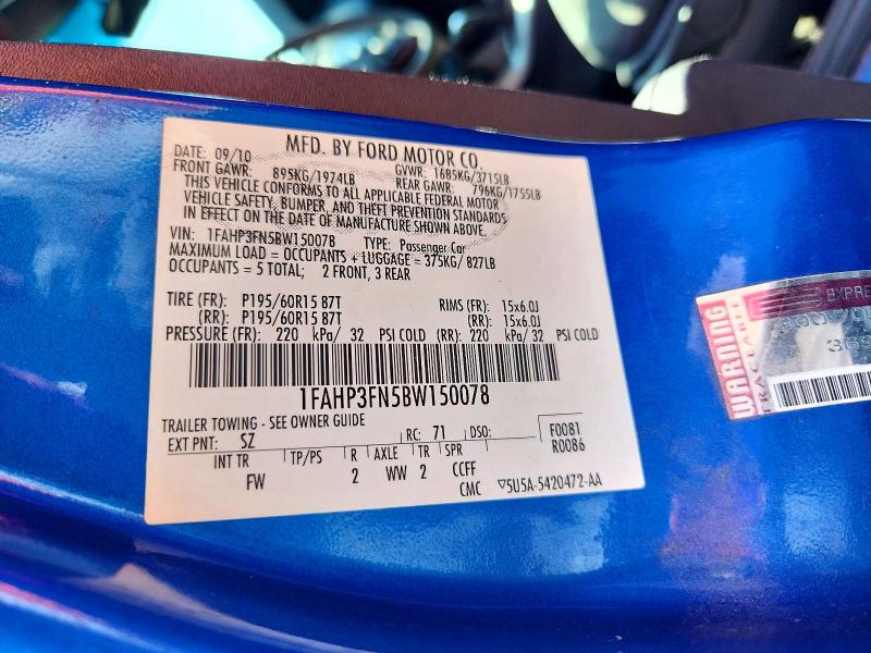 69963706 :رقم المزاد ، 1FAHP3FN5BW150078 vin ، 2011 Ford Focus مزاد بيع