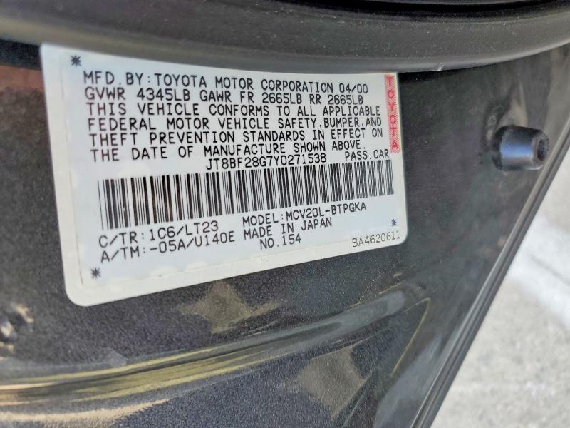 Aukcja sprzedaży 2000 Lexus Es, vin: JT8BF28G7Y0271538, numer aukcji: 69298986