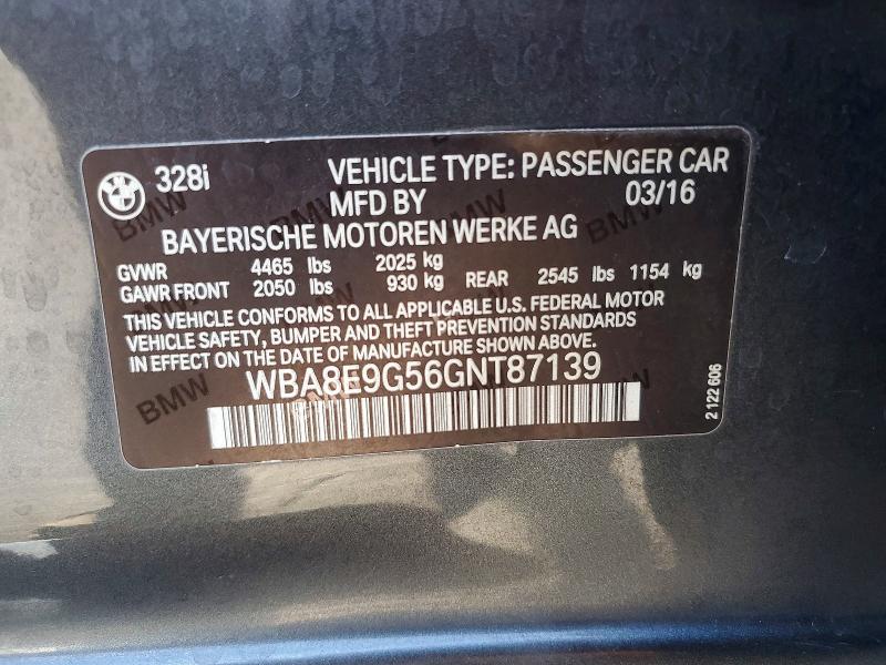 Продажа на аукционе авто 2016 Bmw 328, vin: WBA8E9G56GNT87139, номер лота: 67281286