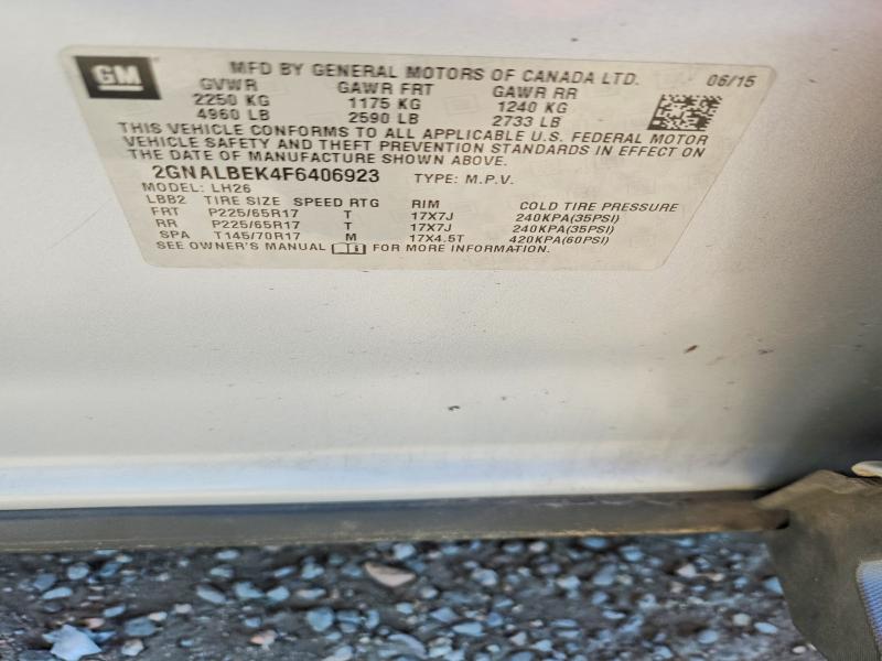 2015 Chevrolet Equinox მანქანა იყიდება აუქციონზე, vin: 2GNALBEK4F6406923, აუქციონის ნომერი: 68424776