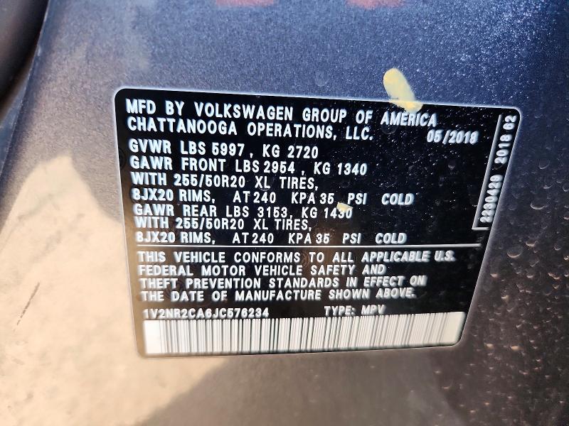 65869686 :رقم المزاد ، 1V2NR2CA6JC576234 vin ، 2018 Volkswagen Atlas مزاد بيع