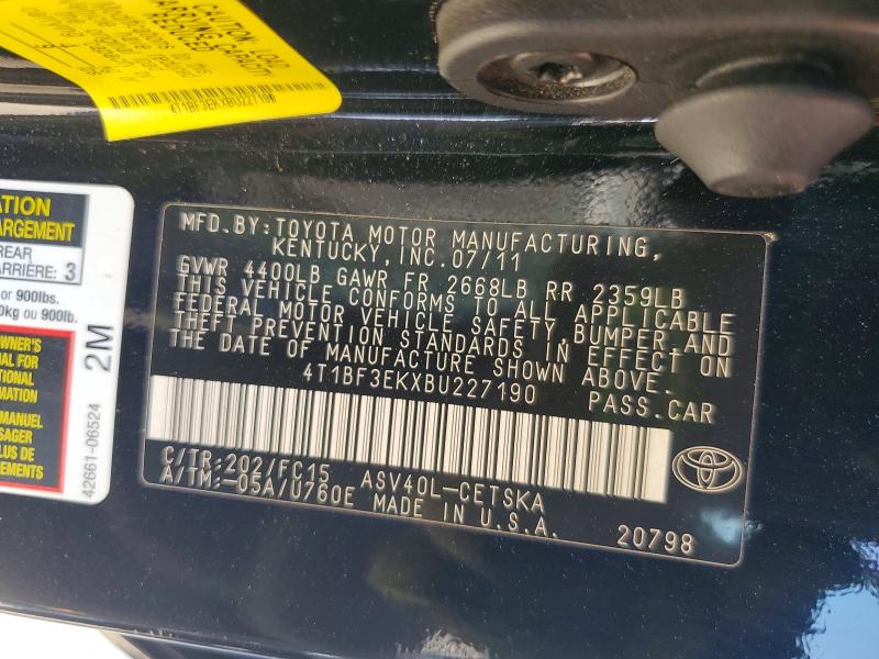 63756466 :رقم المزاد ، 4T1BF3EKXBU227190 vin ، 2011 Toyota Camry مزاد بيع