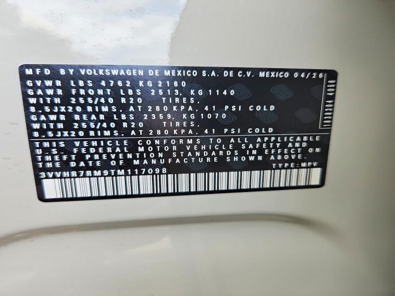 69111086 :رقم المزاد ، 3VVHR7RM9TM117098 vin ، 2026 Volkswagen Tiguan مزاد بيع