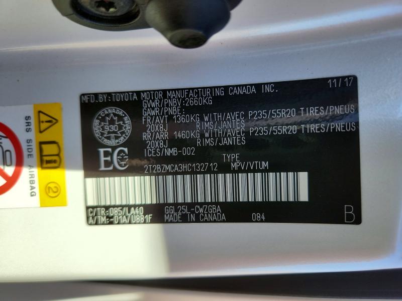 69424826 :رقم المزاد ، 2T2BZMCA3HC132712 vin ، 2017 Lexus Rx مزاد بيع