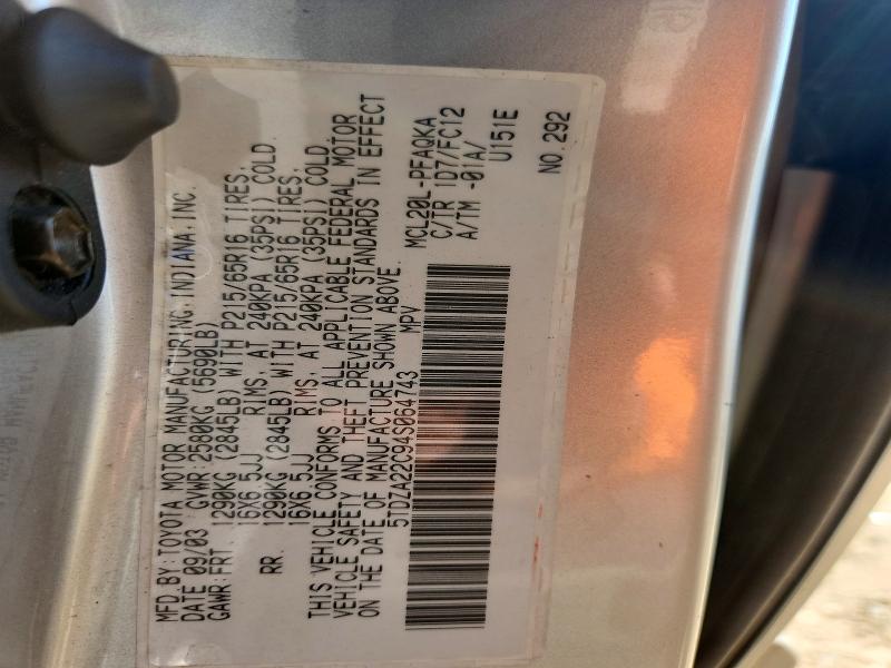 2004 Toyota Sienna მანქანა იყიდება აუქციონზე, vin: 5TDZA22C94S064743, აუქციონის ნომერი: 68672236