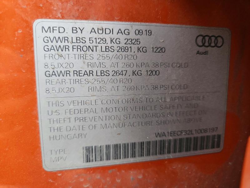 Aukcja sprzedaży 2020 Audi Q3, vin: WA1EECF32L1008197, numer aukcji: 65133086