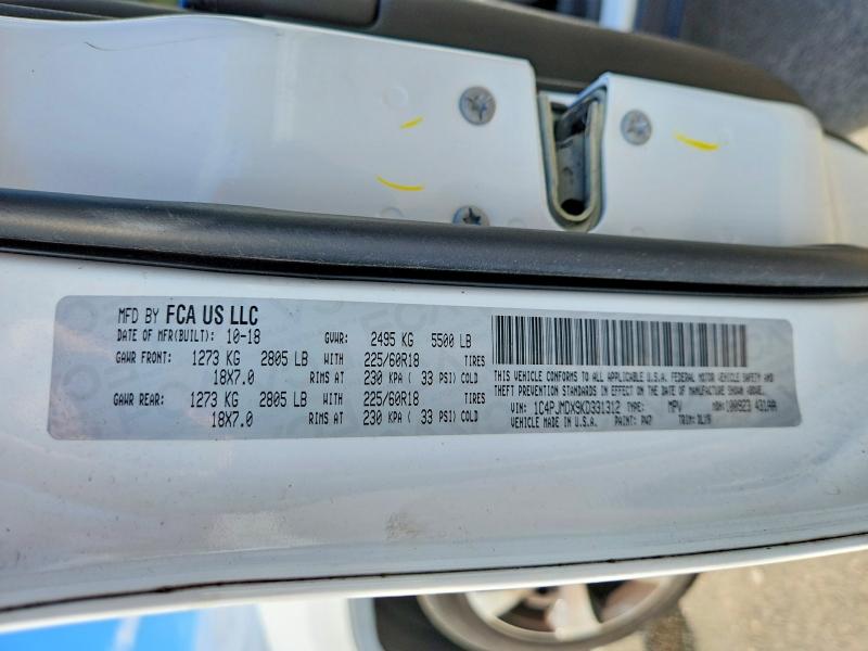 69611496 :رقم المزاد ، 1C4PJMDX9KD331312 vin ، 2019 Jeep Cherokee مزاد بيع