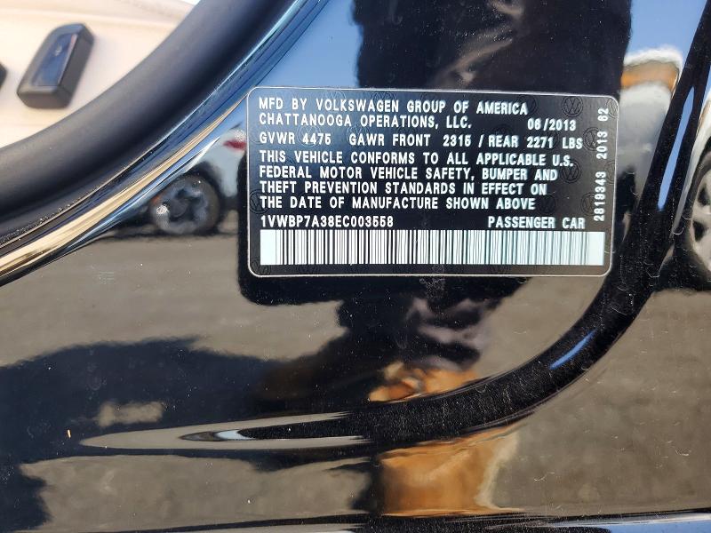 69209446 :رقم المزاد ، 1VWBP7A38EC003558 vin ، 2014 Volkswagen Passat مزاد بيع
