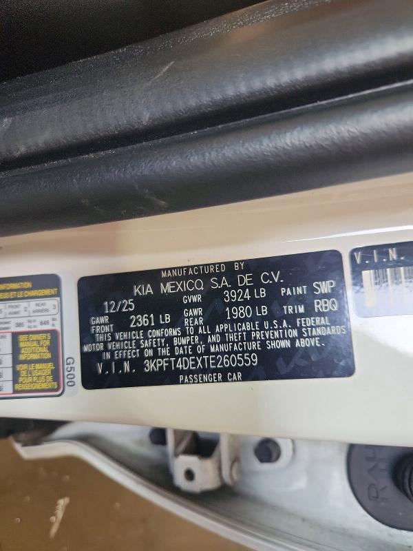 69239846 :رقم المزاد ، 3KPFT4DEXTE260559 vin ، 2026 Kia K4 مزاد بيع